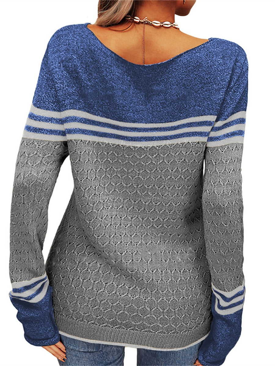 Women's Pullover Sweater Jumper Crew Neck Ribbed Knit Acrylic Patchwork Fall Winter Regular Outdoor Daily Going out Stylish Casual Soft Long Sleeve Color Block Striped Black White Pink S M L