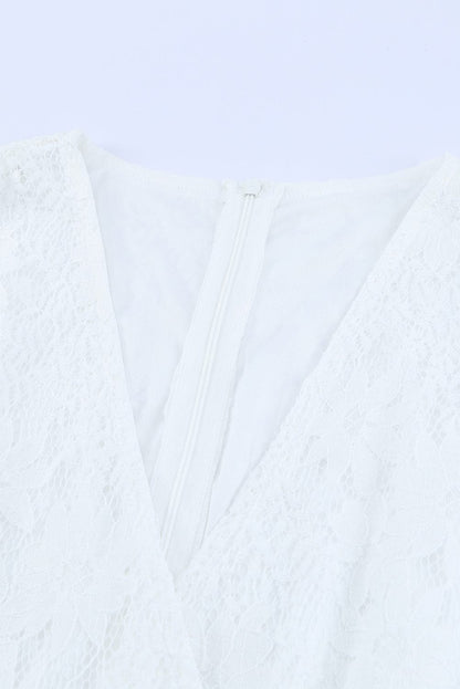 Angel Sleeve Floral Lace Wrap Mini Dress with V Neck - Elegant Summer Wedding Dress