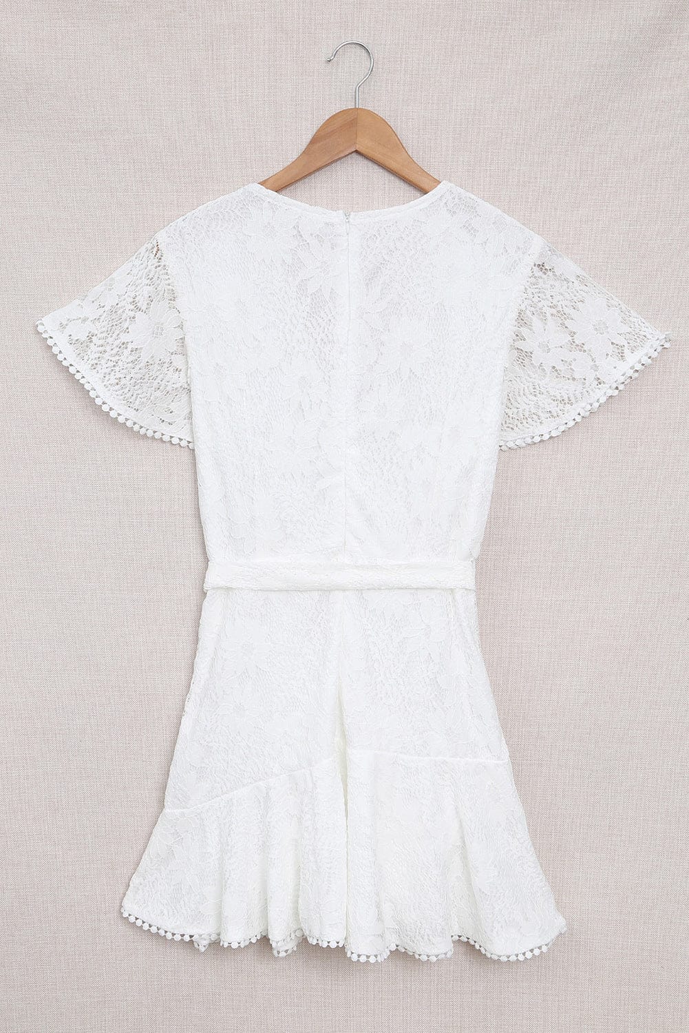 Angel Sleeve Floral Lace Wrap Mini Dress with V Neck - Elegant Summer Wedding Dress
