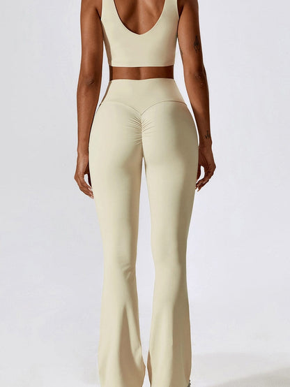 Apricot Active Wear Set with Sporty Bra & Flared Pants