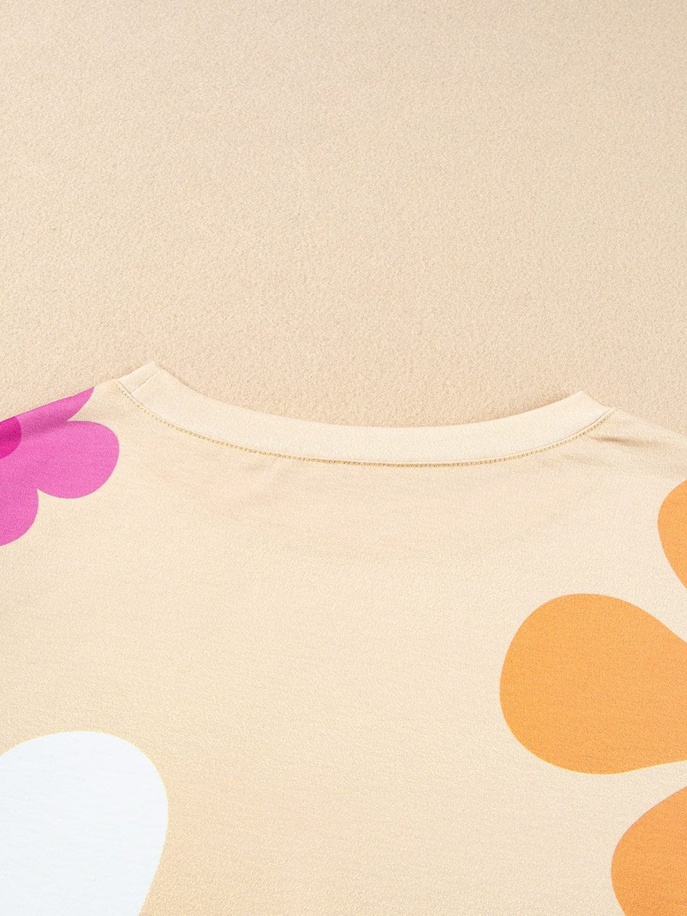 Apricot Blossom Bubble Sleeve T-shirt with Floral Print