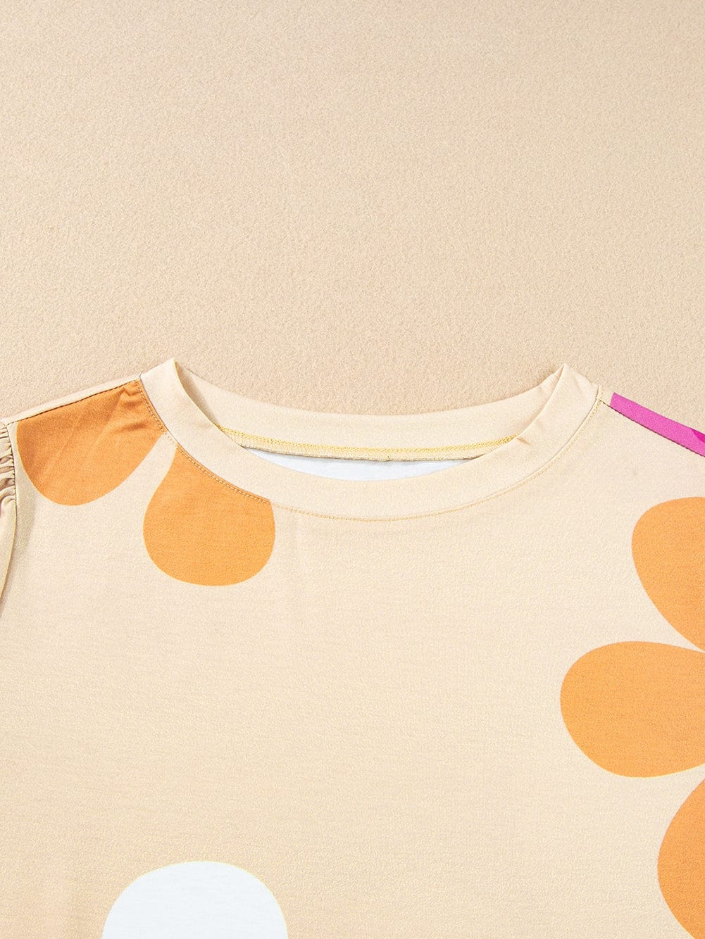 Apricot Blossom Bubble Sleeve T-shirt with Floral Print