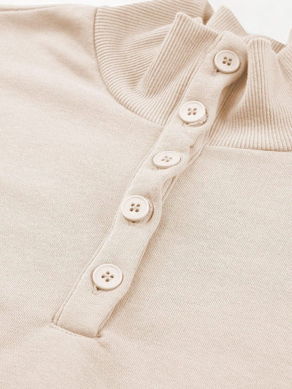 Apricot Casual High Neck Henley Top and Short Outfit