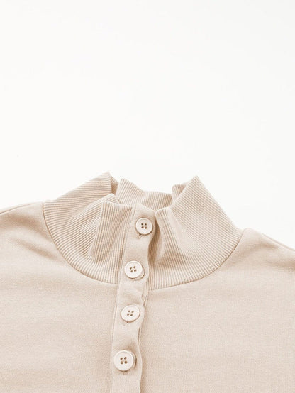 Apricot Casual High Neck Henley Top and Short Outfit