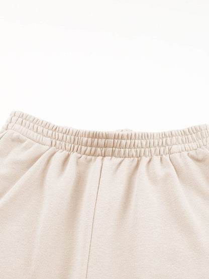 Apricot Casual High Neck Henley Top and Short Outfit