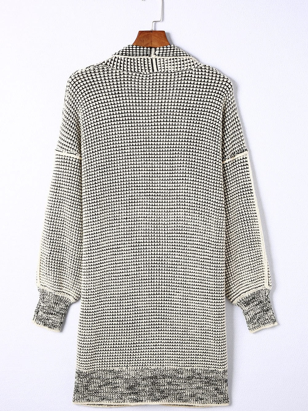 Apricot Checkered Knit Longline Open Front Cardigan