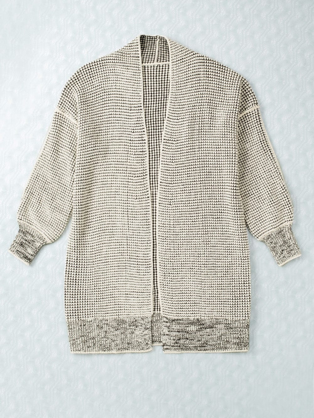 Apricot Checkered Knit Longline Open Front Cardigan