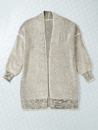 Apricot Checkered Knit Longline Open Front Cardigan