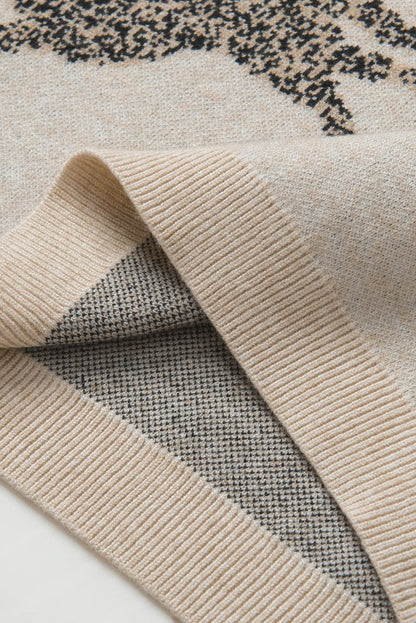 Apricot Cheetah Print High Neck Short Sleeve Sweater - Southern Belle Style