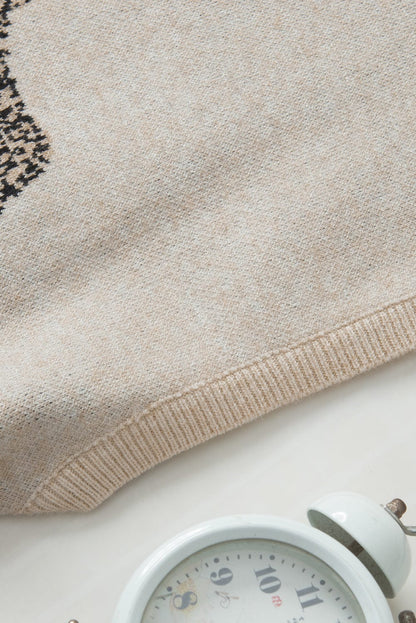 Apricot Cheetah Print High Neck Short Sleeve Sweater - Southern Belle Style