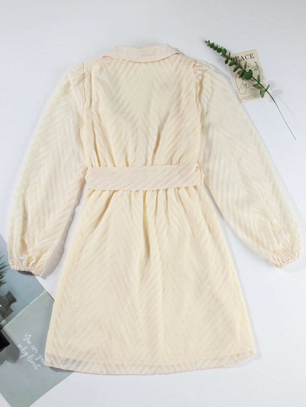 Apricot Chevron Sheer Puff Sleeve Surplice Mini Dress