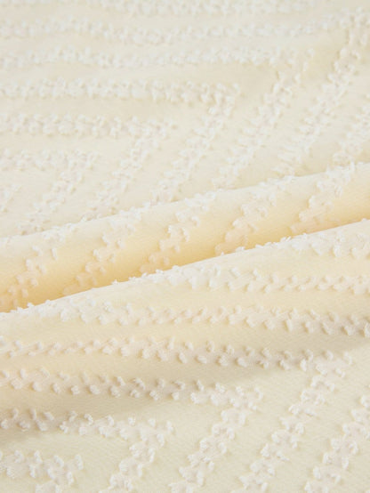 Apricot Chevron Sheer Puff Sleeve Surplice Mini Dress