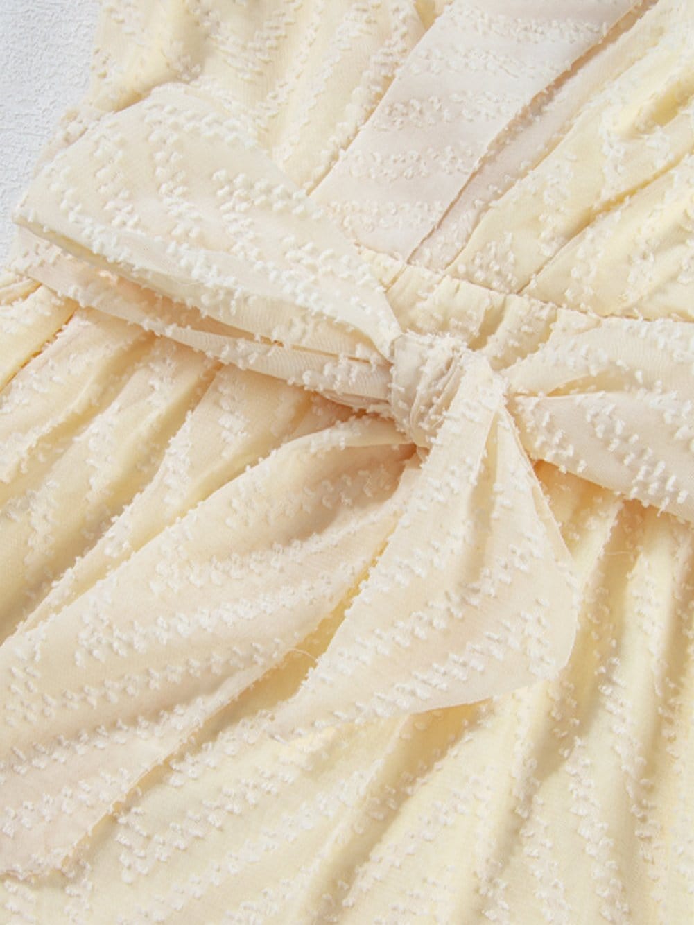 Apricot Chevron Sheer Puff Sleeve Surplice Mini Dress