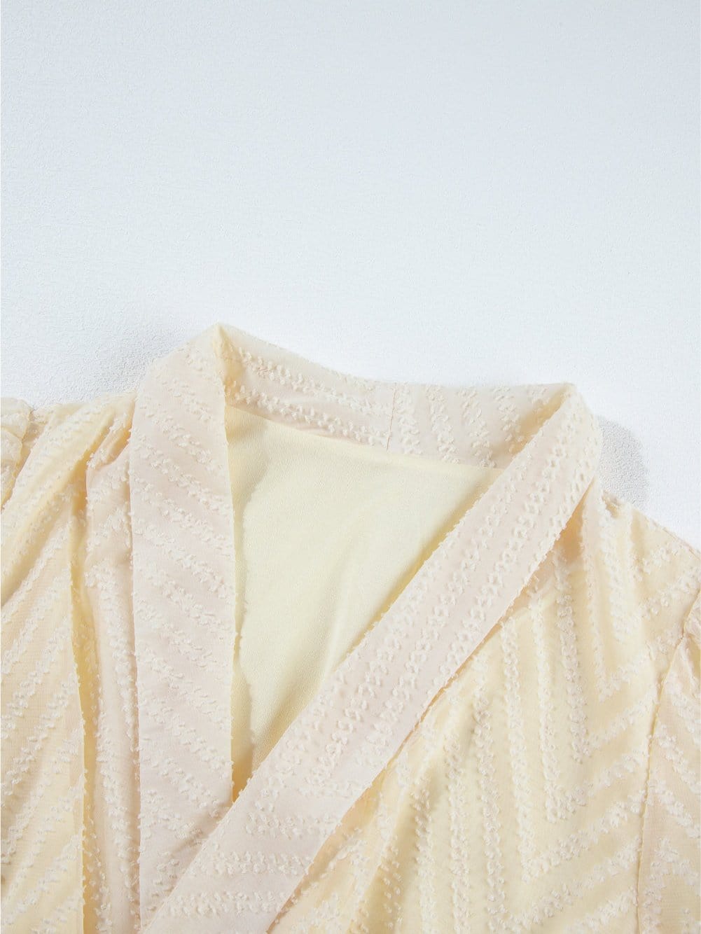 Apricot Chevron Sheer Puff Sleeve Surplice Mini Dress