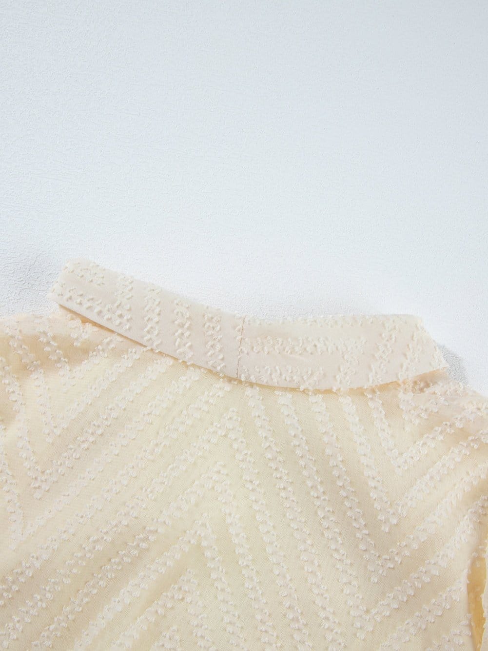 Apricot Chevron Sheer Puff Sleeve Surplice Mini Dress