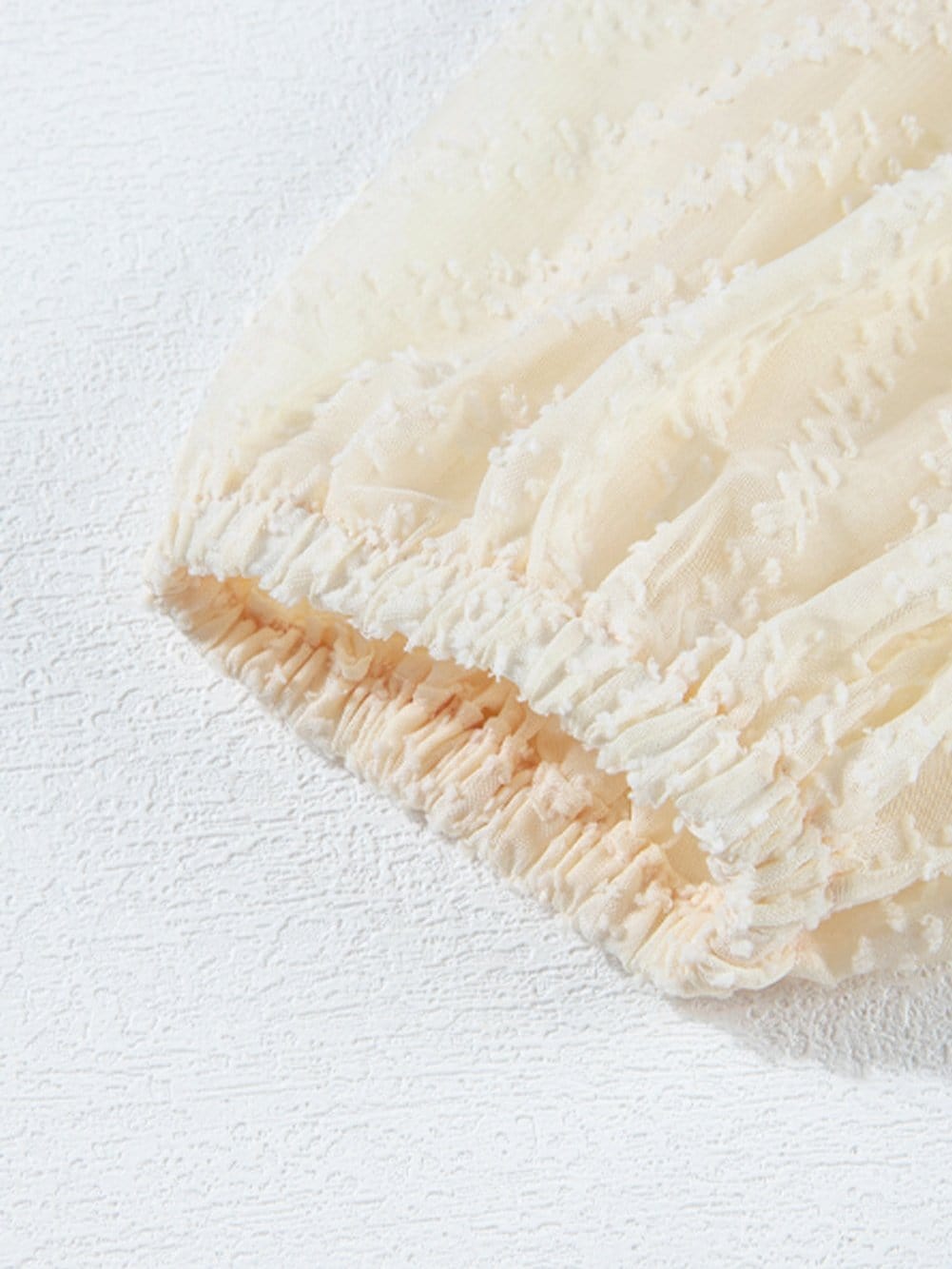 Apricot Chevron Sheer Puff Sleeve Surplice Mini Dress