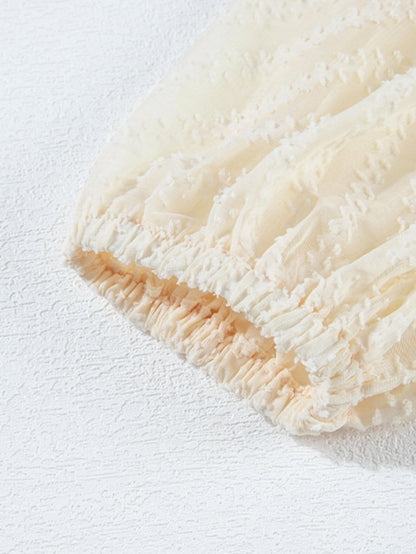 Apricot Chevron Sheer Puff Sleeve Surplice Mini Dress