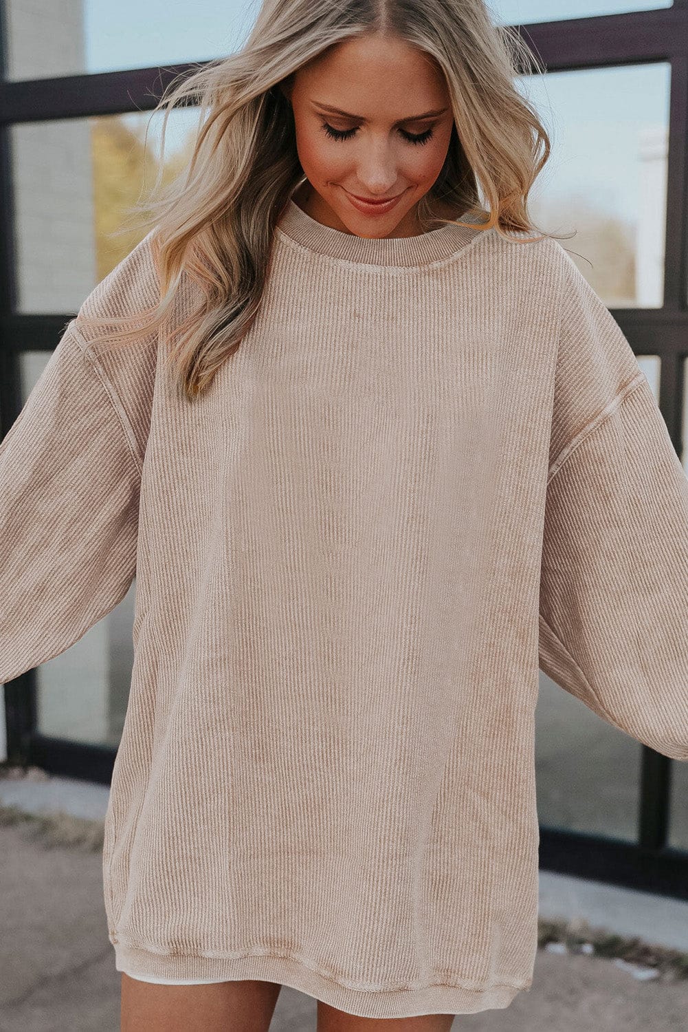 Apricot Corded Ribbed Oversized Sweater