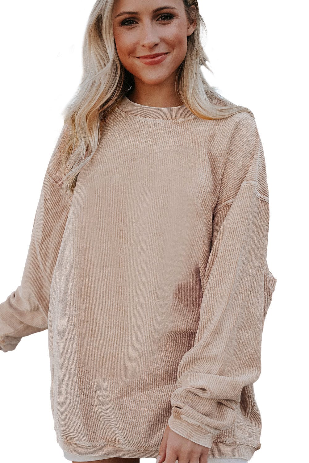 Apricot Corded Ribbed Oversized Sweater