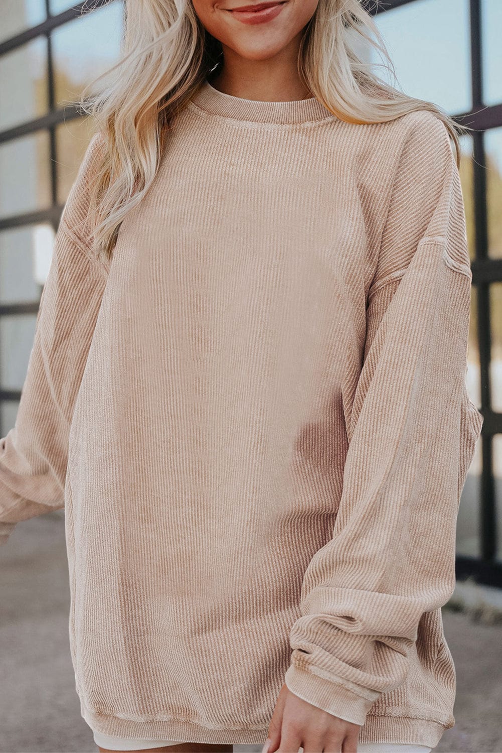 Apricot Corded Ribbed Oversized Sweater