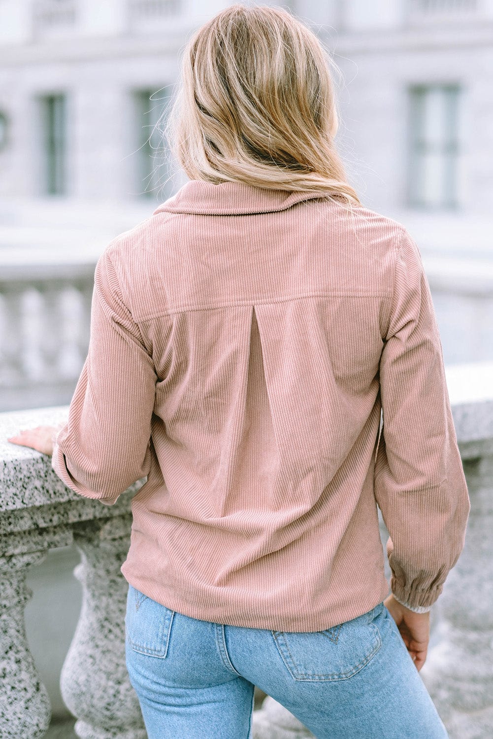 Apricot Corduroy Half Zip Kangaroo Pocket Sweatshirt