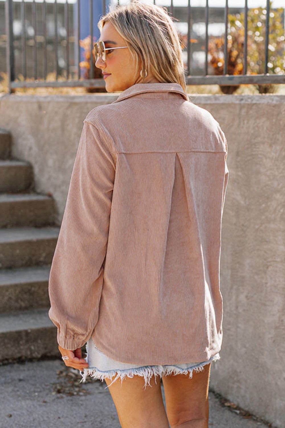 Apricot Corduroy Half Zip Kangaroo Pocket Sweatshirt