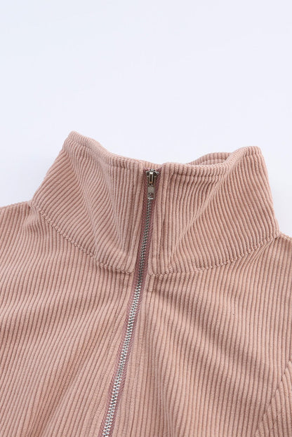 Apricot Corduroy Half Zip Kangaroo Pocket Sweatshirt