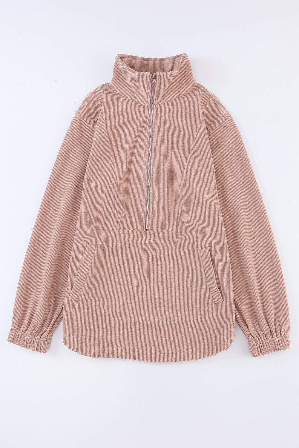 Apricot Corduroy Half Zip Kangaroo Pocket Sweatshirt