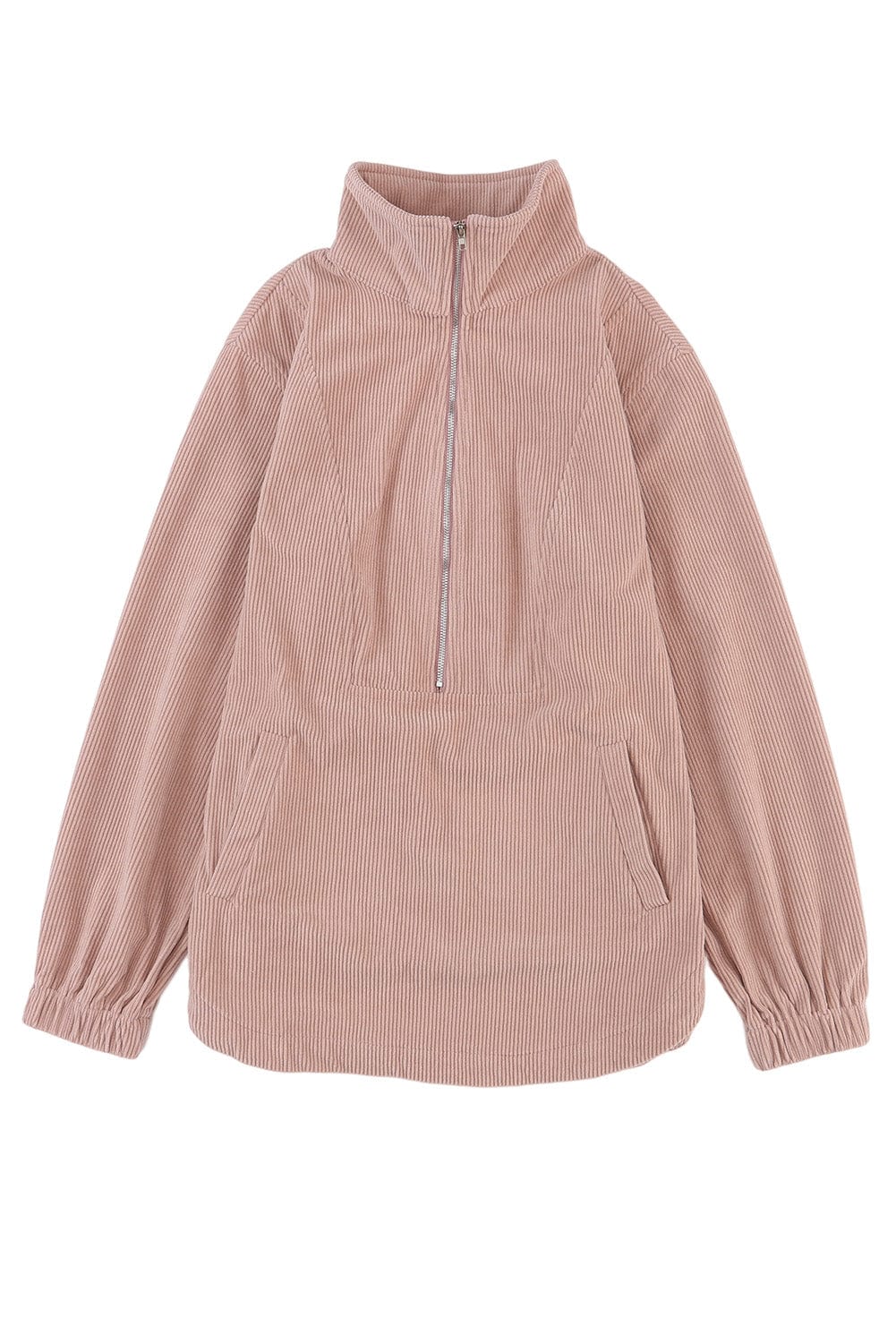 Apricot Corduroy Half Zip Kangaroo Pocket Sweatshirt