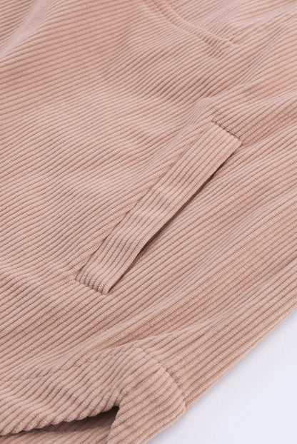Apricot Corduroy Half Zip Kangaroo Pocket Sweatshirt