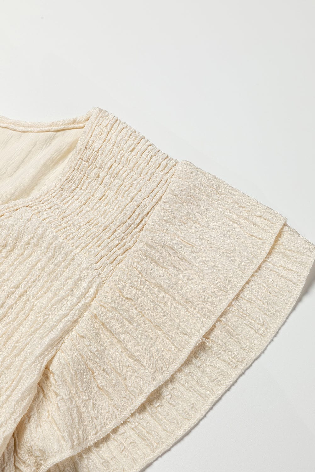 Apricot Crinkle Textured V Neck Ruffle Sleeve Blouse