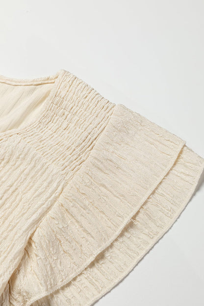Apricot Crinkle Textured V Neck Ruffle Sleeve Blouse