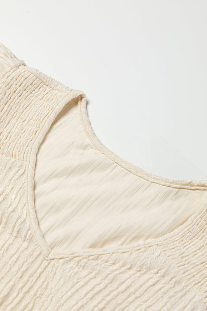 Apricot Crinkle Textured V Neck Ruffle Sleeve Blouse