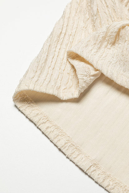 Apricot Crinkle Textured V Neck Ruffle Sleeve Blouse