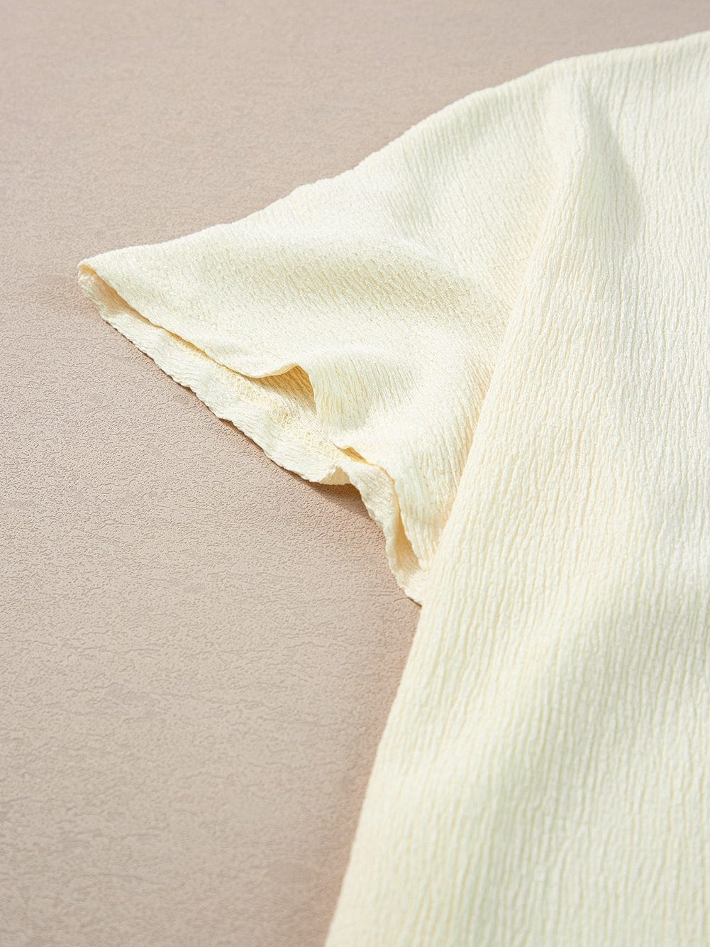 Apricot Crinkled V Neck Short Sleeve Casual Top