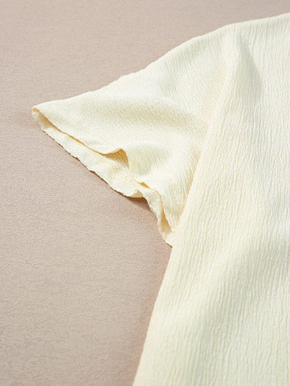 Apricot Crinkled V Neck Short Sleeve Casual Top