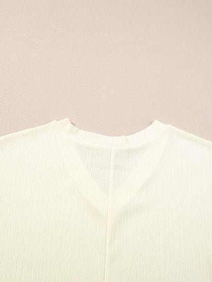 Apricot Crinkled V Neck Short Sleeve Casual Top