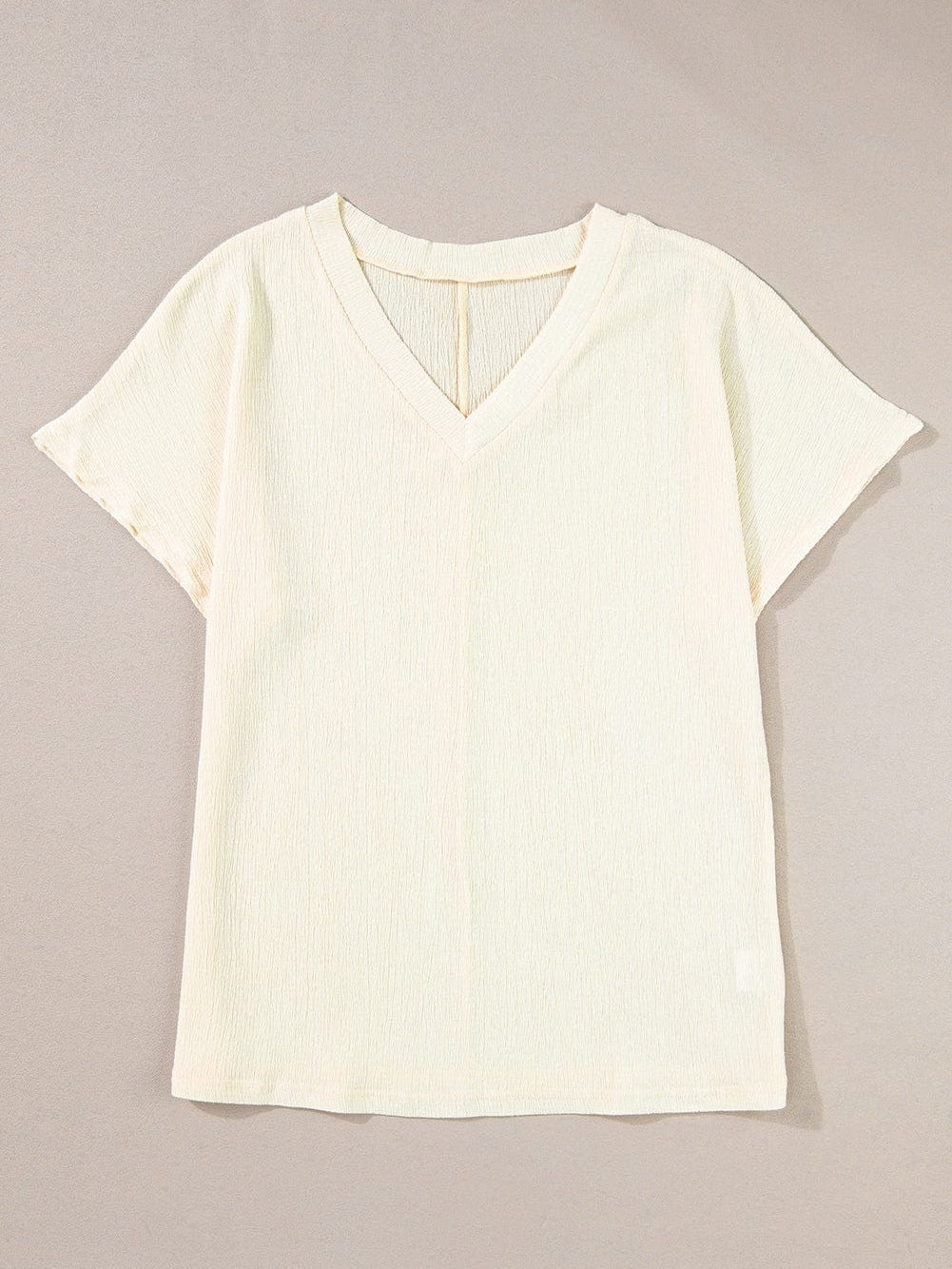 Apricot Crinkled V Neck Short Sleeve Casual Top