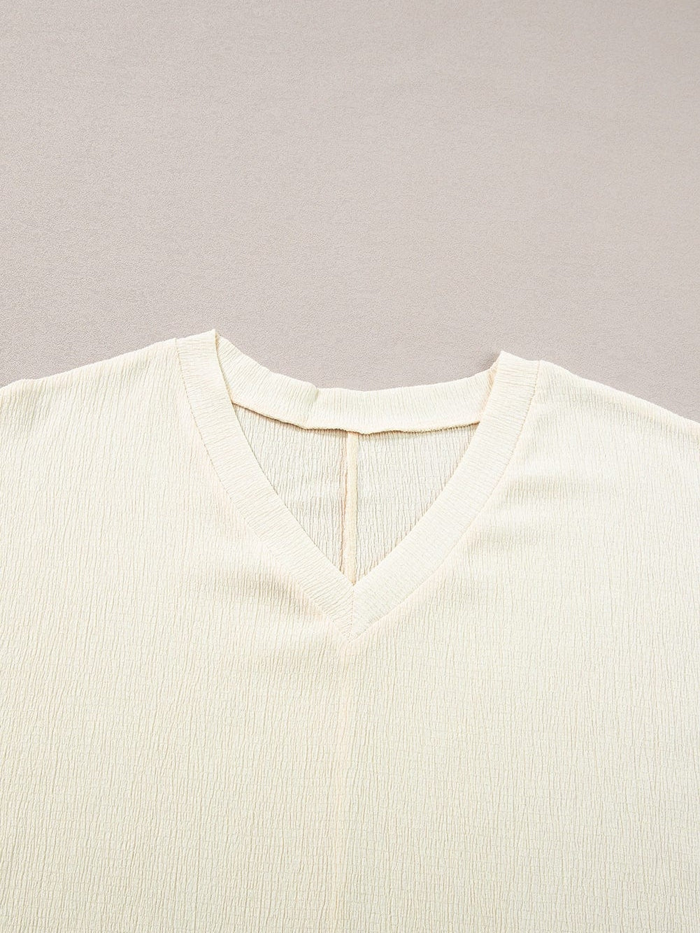 Apricot Crinkled V Neck Short Sleeve Casual Top