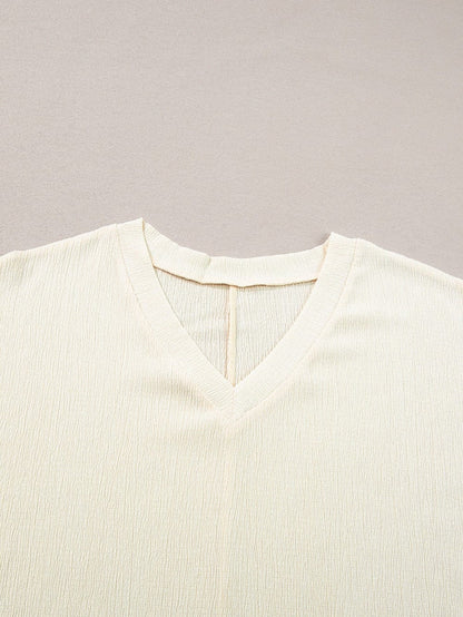 Apricot Crinkled V Neck Short Sleeve Casual Top