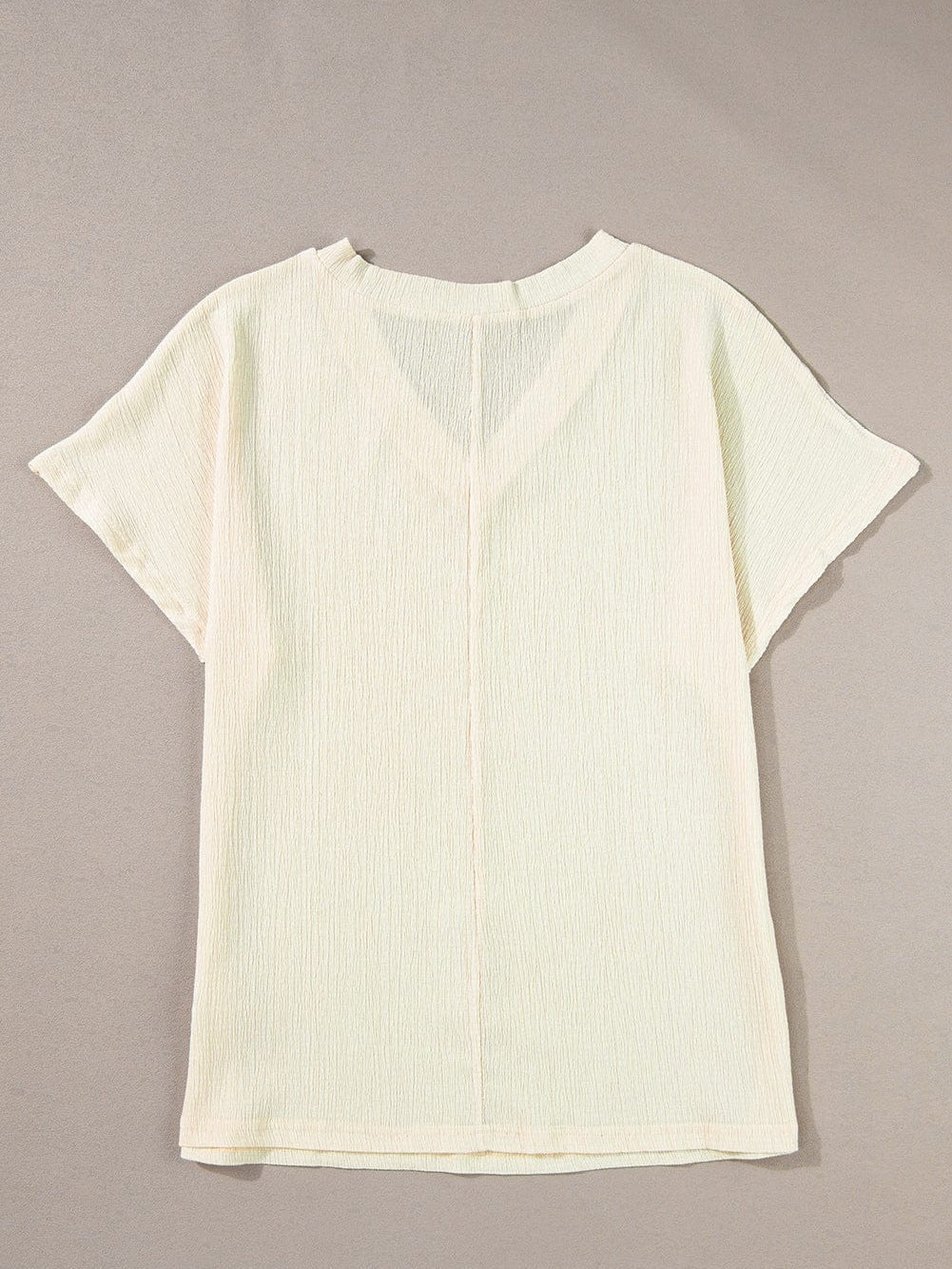 Apricot Crinkled V Neck Short Sleeve Casual Top