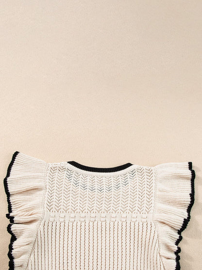 Apricot Crochet Eyelet Ruffle Trim Tank Top