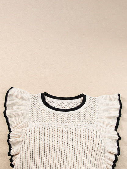 Apricot Crochet Eyelet Ruffle Trim Tank Top