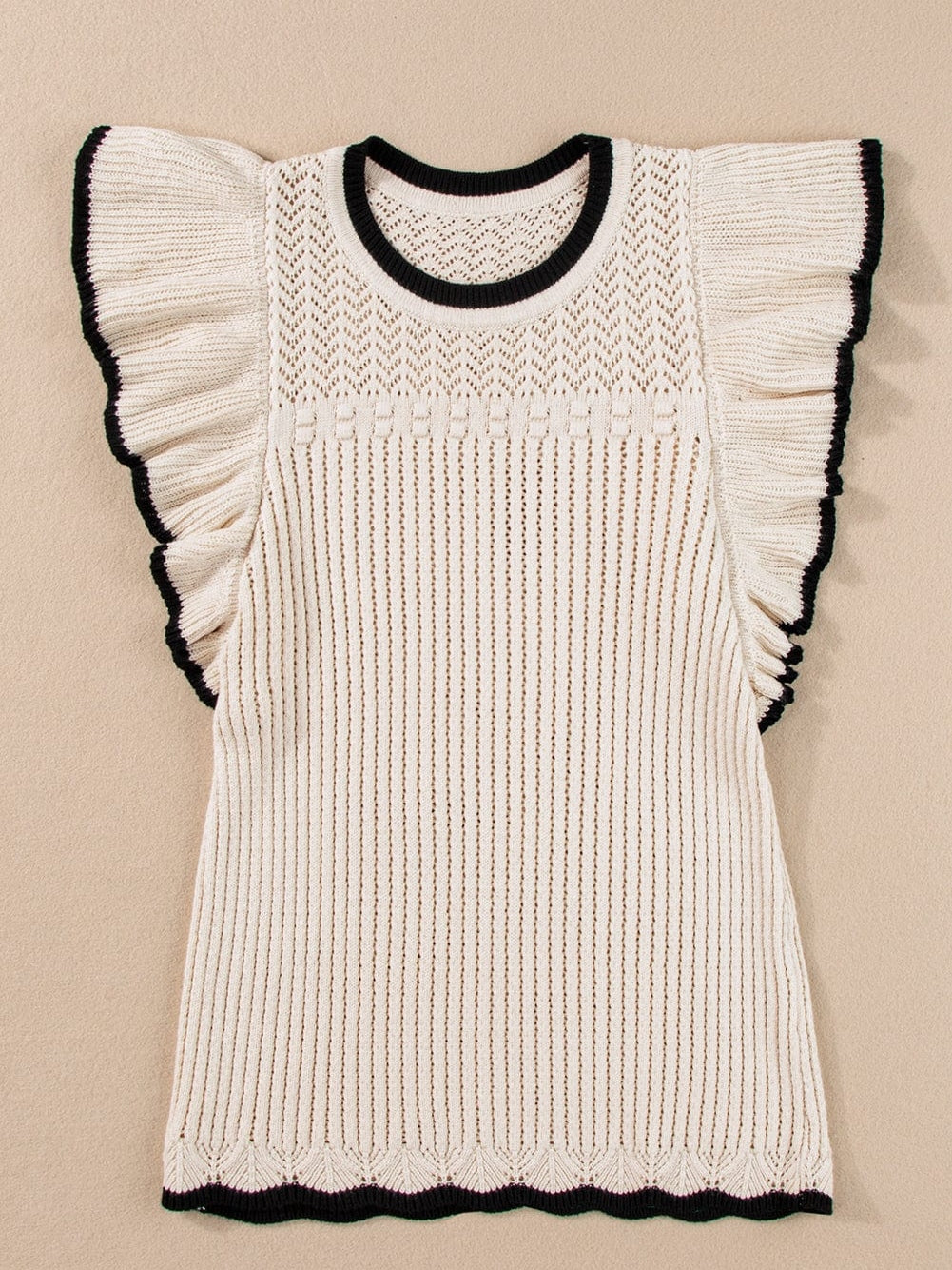 Apricot Crochet Eyelet Ruffle Trim Tank Top