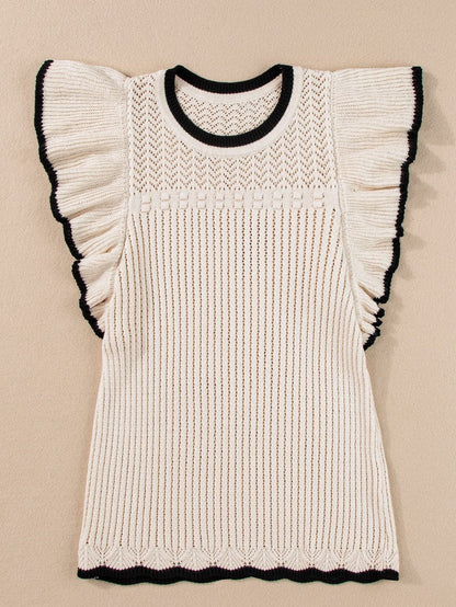 Apricot Crochet Eyelet Ruffle Trim Tank Top