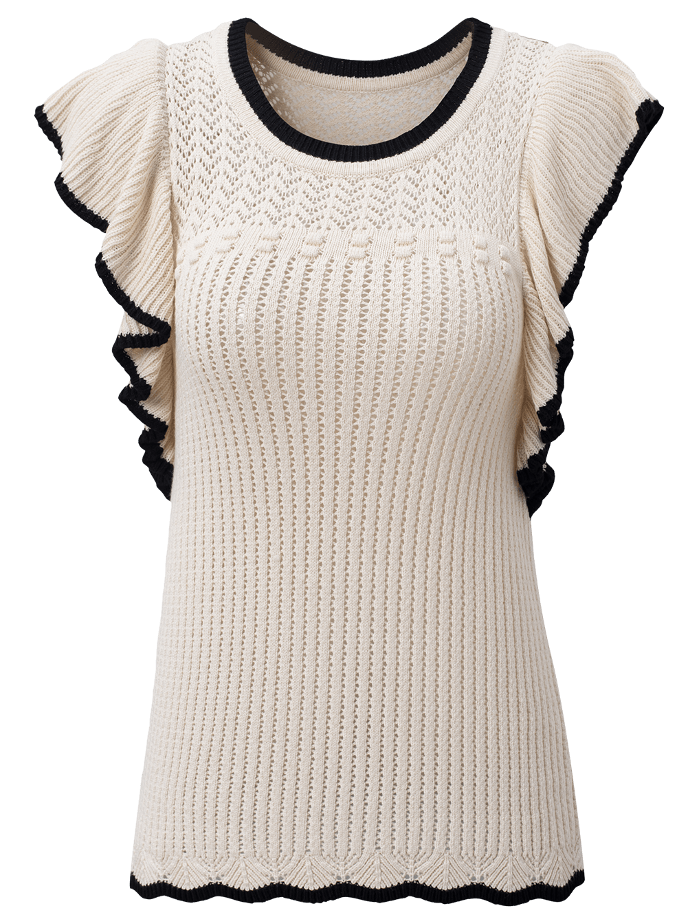 Apricot Crochet Eyelet Ruffle Trim Tank Top