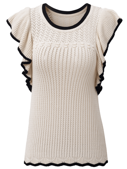 Apricot Crochet Eyelet Ruffle Trim Tank Top