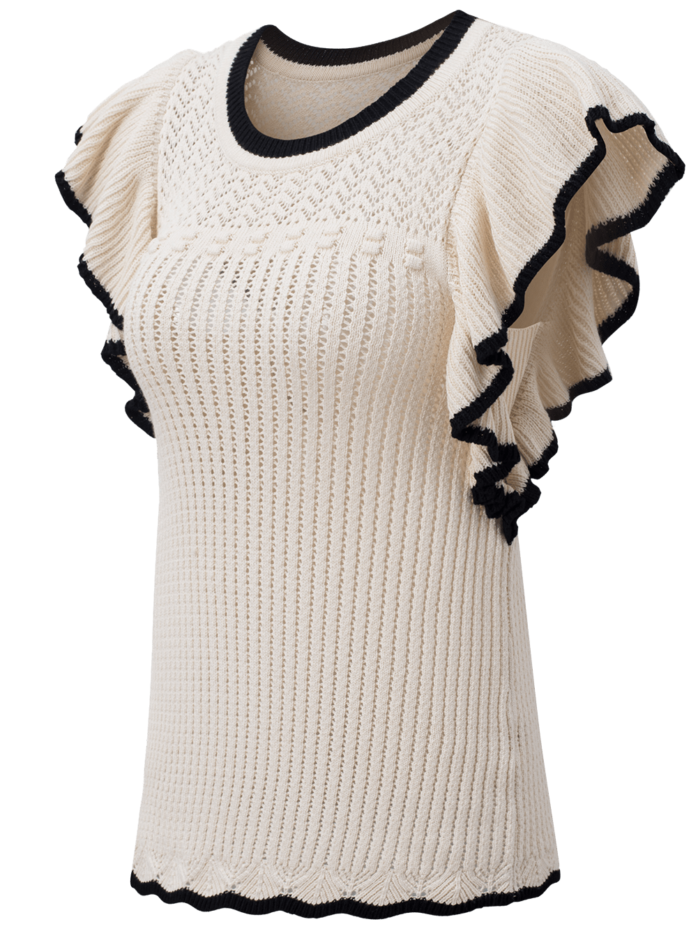 Apricot Crochet Eyelet Ruffle Trim Tank Top