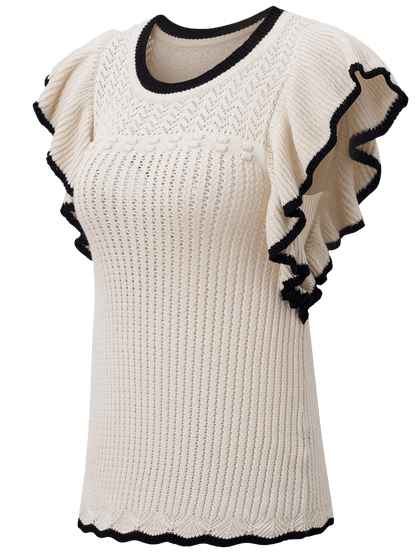 Apricot Crochet Eyelet Ruffle Trim Tank Top