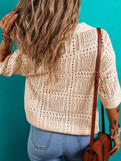 Apricot Crochet V-Neck Knit Sweater Top